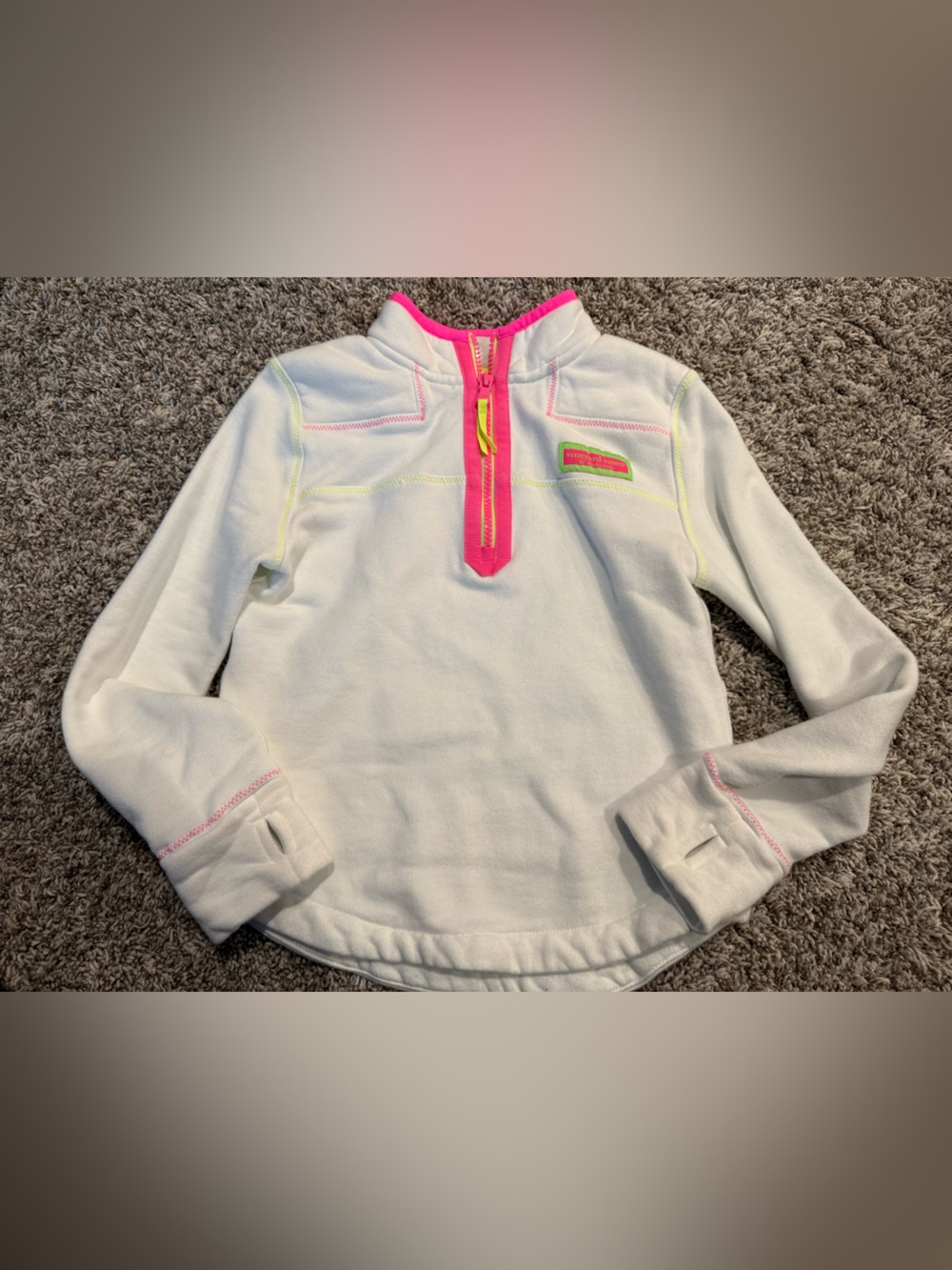 Vineyard Vines White Pullover with Hot Pink & Neon Accents